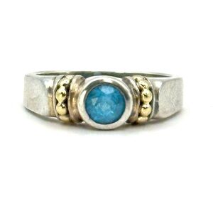 Lagos Vintage Signature Caviar Blue Topaz , Sterling Silver & 18 Kt Gold Ring 7
